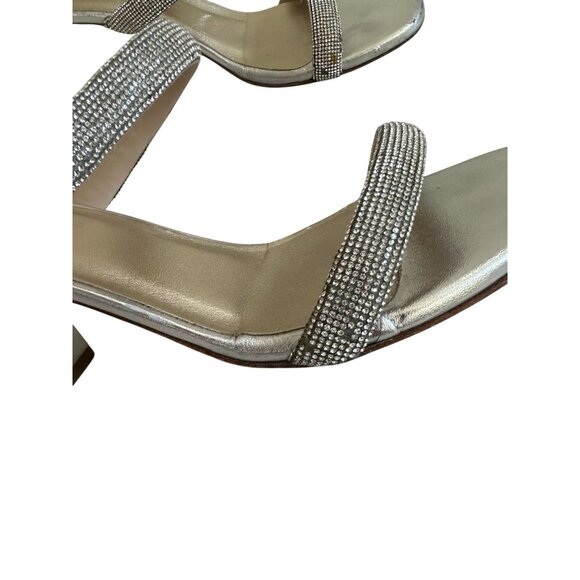 CLORINDA ANTINORI Silver Leather Rhinestone Sandals Size 7 - Picture 5 of 9